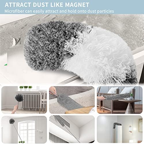 Duster de Microfibra con Extensor de 30 a 100 Pulgadas, Reutilizable, Flexible y Lavable, 12 Piezas para Limpiar Ventiladores, Techos Altos, - imagen 4