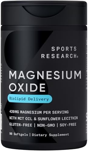 Suplemento de Magnesio Óxido 420mg con Aceite MCT de Coco - Apoyo para Músculos, Nervios y Huesos - Sin Gluten, No Modificado Genéticamente - 90 - imagen 1