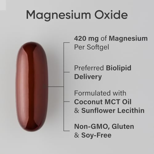 Suplemento de Magnesio Óxido 420mg con Aceite MCT de Coco - Apoyo para Músculos, Nervios y Huesos - Sin Gluten, No Modificado Genéticamente - 90 - imagen 2