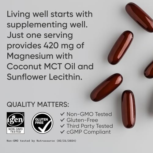 Suplemento de Magnesio Óxido 420mg con Aceite MCT de Coco - Apoyo para Músculos, Nervios y Huesos - Sin Gluten, No Modificado Genéticamente - 90 - imagen 4