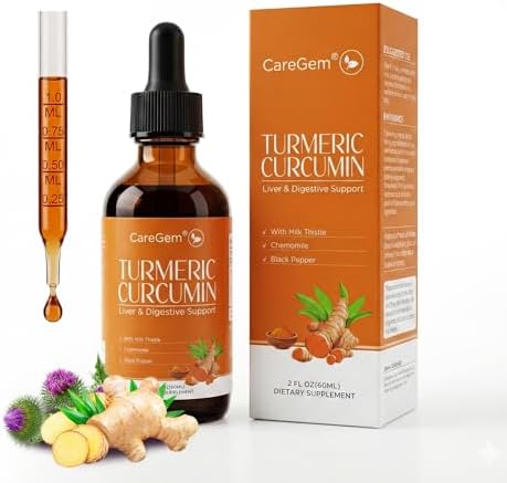 CareGem Complejo Líquido de Cúrcuma y Curcumina con Cardo Mariano, Diente de León y Manzanilla | Mezcla Herbal de Alta Absorción con Pimienta Negra y - imagen 1