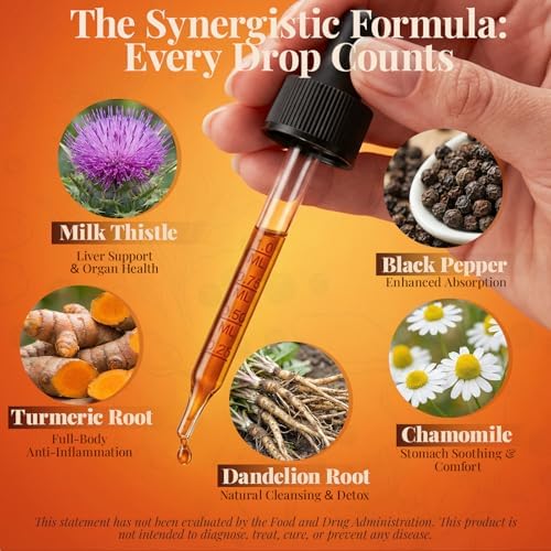 CareGem Complejo Líquido de Cúrcuma y Curcumina con Cardo Mariano, Diente de León y Manzanilla | Mezcla Herbal de Alta Absorción con Pimienta Negra y - imagen 3
