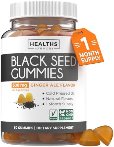 Gomitas de Aceite de Semilla Negra - Sabor Natural de Jengibre (No OGM y Veganas) Aceite de Comino Negro Prensado en Frío - 500mg por 2 Gomitas - imagen 1