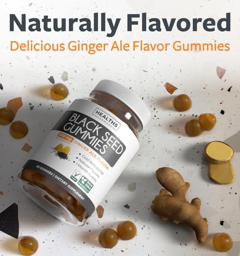 Gomitas de Aceite de Semilla Negra - Sabor Natural de Jengibre (No OGM y Veganas) Aceite de Comino Negro Prensado en Frío - 500mg por 2 Gomitas - imagen 3