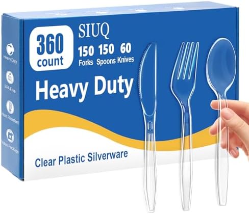 Set de Utensilios Desechables SIUQ de 360 Piezas: 150 Cucharas, 150 Tenedores y 60 Cuchillos de Plástico Transparente para Fiestas y Eventos - imagen 1