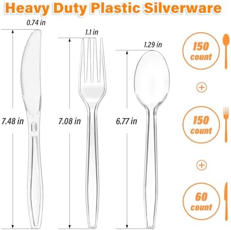 Set de Utensilios Desechables SIUQ de 360 Piezas: 150 Cucharas, 150 Tenedores y 60 Cuchillos de Plástico Transparente para Fiestas y Eventos - imagen 3