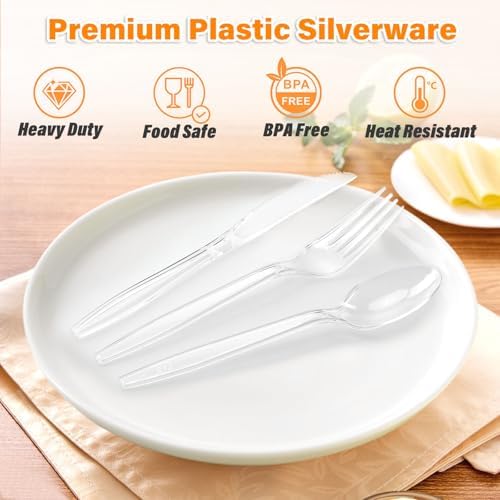 Set de Utensilios Desechables SIUQ de 360 Piezas: 150 Cucharas, 150 Tenedores y 60 Cuchillos de Plástico Transparente para Fiestas y Eventos - imagen 4