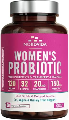 Probiotico Nordvida para Mujeres, 120 Mil Millones y 32 Cepas con Arándano, Prebióticos y Enzimas Digestivas, 30 Cápsulas de Liberación Retardada - imagen 1