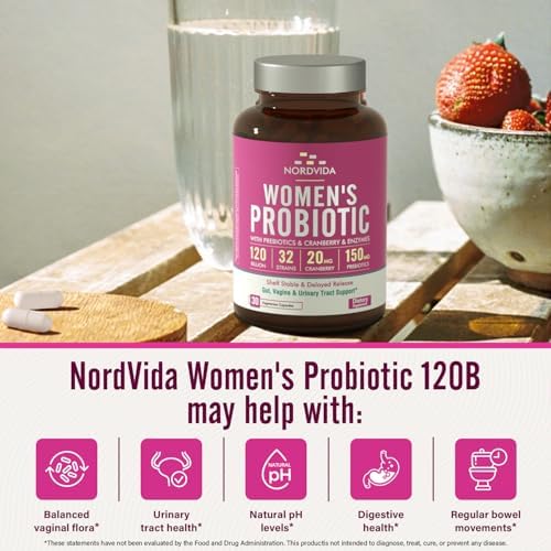 Probiotico Nordvida para Mujeres, 120 Mil Millones y 32 Cepas con Arándano, Prebióticos y Enzimas Digestivas, 30 Cápsulas de Liberación Retardada - imagen 4