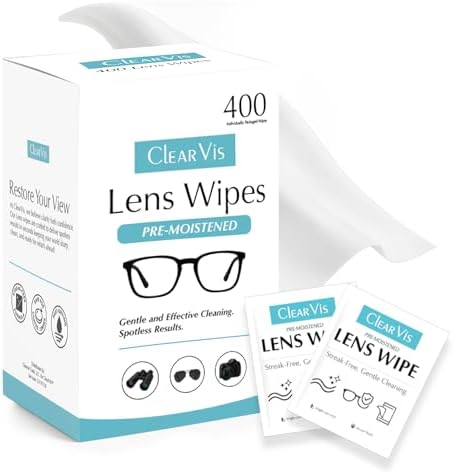 Toallitas de Lente Prehumedecidas ClearVis – 400 Toallitas Envuelta Individualmente, Limpieza Sin Rayas para Gafas, Teléfonos, Cámaras, Binoculares y - imagen 1