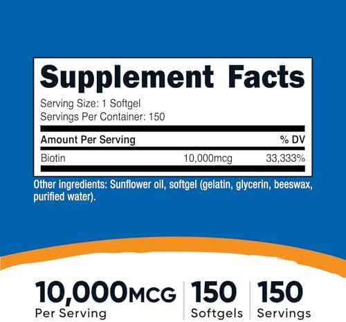 Nutricost Biotina (10,000mcg) 150 Cápsulas Blandas - Libre de Gluten, No Transgénico - imagen 2