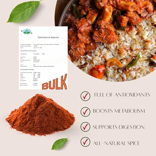Pimienta en polvo de cayena india Pure Heat - capsicum annum, 1 lb, especia picante y potente 110k H.U. Sin gluten, tamaño para servicio de - imagen 4