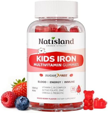 Gomitas de Hierro para Niños y Adolescentes, Multivitamínico Vegano con Hierro, Vitaminas B, A, C, D3, Calcio, Zinc, DHA, Prebióticos, 60 Ct - imagen 1