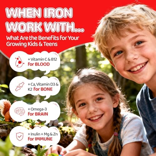 Gomitas de Hierro para Niños y Adolescentes, Multivitamínico Vegano con Hierro, Vitaminas B, A, C, D3, Calcio, Zinc, DHA, Prebióticos, 60 Ct - imagen 3