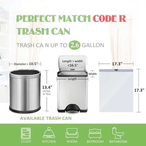 Bolsas de Basura de 2.6 Galones y 220 Cuentas con Cinta de Ajuste Teivio, Forros para Bote de Baño, Bolsas Plásticas Pequeñas para Hogar y Oficina, - imagen 2