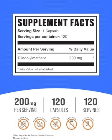 Cápsulas DIM de BulkSupplements.com - Diindolilmetano para Hombres y Mujeres, 200mg, Sin Gluten, 1 Cápsula por Porción, 120 Contenidos - imagen 2