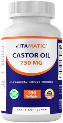 Vitamatic Aceite de Ricino en Softgels 750 mg | Prensado en Frío | 180 Softgels | Fáciles de Tragar - imagen 1