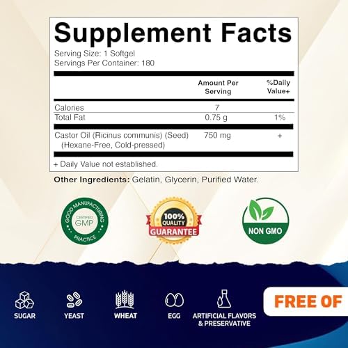 Vitamatic Aceite de Ricino en Softgels 750 mg | Prensado en Frío | 180 Softgels | Fáciles de Tragar - imagen 2