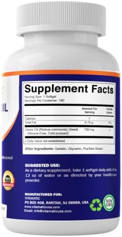 Vitamatic Aceite de Ricino en Softgels 750 mg | Prensado en Frío | 180 Softgels | Fáciles de Tragar - imagen 8