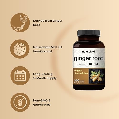 Extracto de Raíz de Jengibre NatureBell con Aceite MCT – 300 Softgels | Suplemento de Jengibre para Uso Diario | Suministro para 5 Meses | Sin OGM, - imagen 3