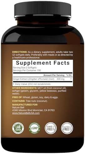 Extracto de Raíz de Jengibre NatureBell con Aceite MCT – 300 Softgels | Suplemento de Jengibre para Uso Diario | Suministro para 5 Meses | Sin OGM, - imagen 7