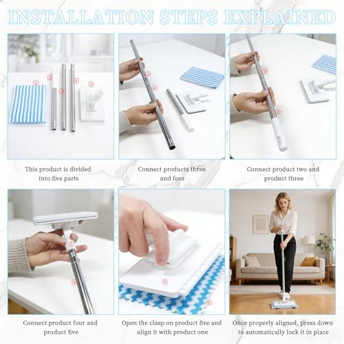 Mopa Mini Snap Grip 2026 Mejorada, Mopa Automática Sin Contacto, Incluye 1 Mopa y 5 Paños Reutilizables - imagen 7
