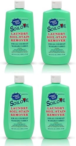 Soilove Quitamanchas Líquido para Ropa – 4 Botellas (16oz) – Poderoso Prelavado para Sangre, Grasa, Tinta, Hierba, Comida y Más – Concentrado a Base - imagen 1