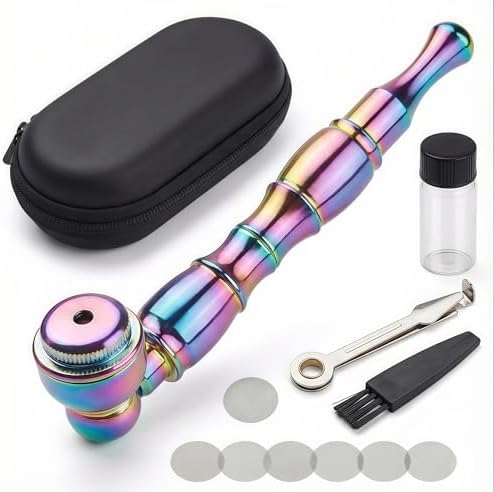Pipa de Tabaco de 4.3 con Tapa, Herramienta Limpiadora, Pantalla y Caja - Set Completo de Pipa de Mano Portátil (Arcoíris) - imagen 1