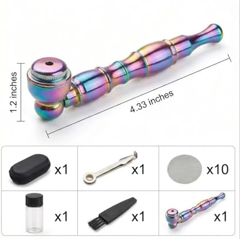 Pipa de Tabaco de 4.3 con Tapa, Herramienta Limpiadora, Pantalla y Caja - Set Completo de Pipa de Mano Portátil (Arcoíris) - imagen 5