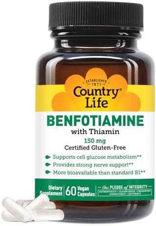 Country Life Benfotiamina con Tiamina, Soporte para la Salud Nerviosa, 150mg, 60 Cápsulas Vegetarianas, Certificado Sin Gluten y Vegano - imagen 1