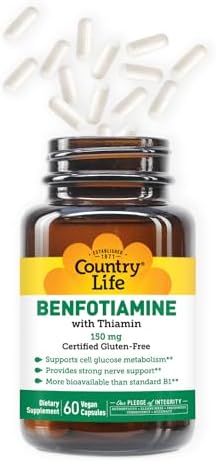 Country Life Benfotiamina con Tiamina, Soporte para la Salud Nerviosa, 150mg, 60 Cápsulas Vegetarianas, Certificado Sin Gluten y Vegano - imagen 2