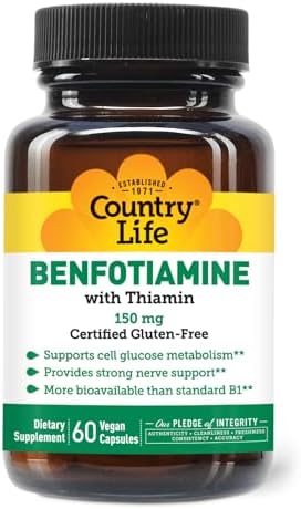 Country Life Benfotiamina con Tiamina, Soporte para la Salud Nerviosa, 150mg, 60 Cápsulas Vegetarianas, Certificado Sin Gluten y Vegano - imagen 5