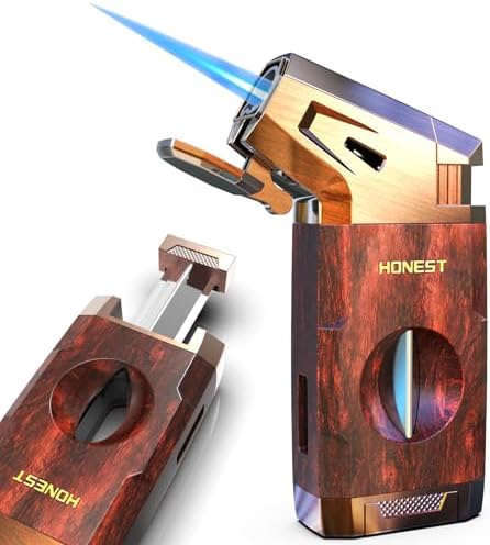 Encendedor de Soplete Butano con Corta V, Encendedor Jet a Prueba de Viento, Ajustable y Recargable, Regalos para Hombres, Ventana de Combustible, - imagen 1