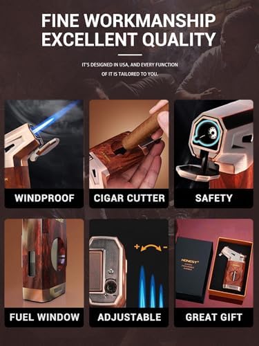 Encendedor de Soplete Butano con Corta V, Encendedor Jet a Prueba de Viento, Ajustable y Recargable, Regalos para Hombres, Ventana de Combustible, - imagen 3