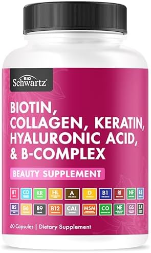 Suplemento de Biotina, Colágeno y Queratina BioSchwartz - Vitaminas para el Cabello de 10000mcg con Ácido Hialurónico y Complejo B - 60 Cápsulas No - imagen 1