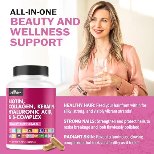 Suplemento de Biotina, Colágeno y Queratina BioSchwartz - Vitaminas para el Cabello de 10000mcg con Ácido Hialurónico y Complejo B - 60 Cápsulas No - imagen 2