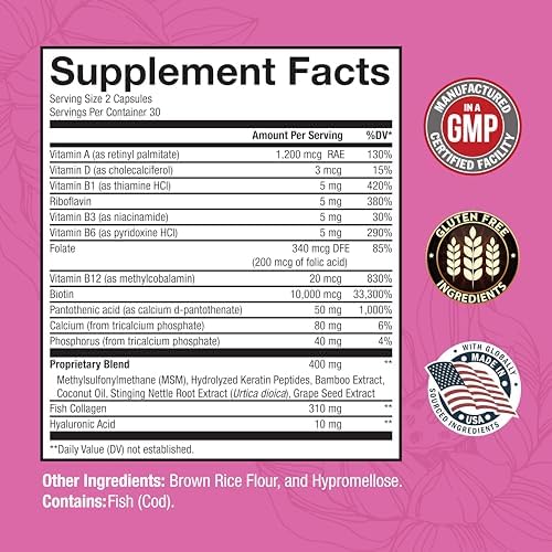 Suplemento de Biotina, Colágeno y Queratina BioSchwartz - Vitaminas para el Cabello de 10000mcg con Ácido Hialurónico y Complejo B - 60 Cápsulas No - imagen 3