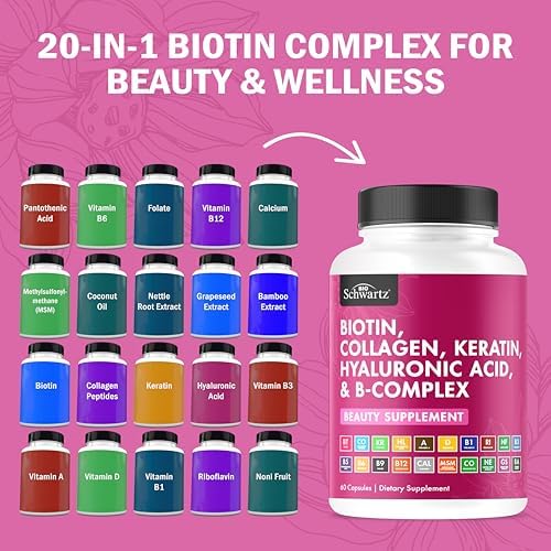 Suplemento de Biotina, Colágeno y Queratina BioSchwartz - Vitaminas para el Cabello de 10000mcg con Ácido Hialurónico y Complejo B - 60 Cápsulas No - imagen 4