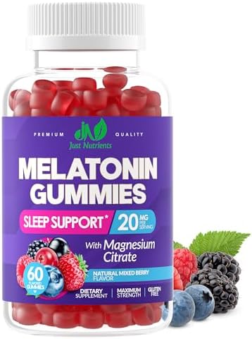 Gomitas de Melatonina 20mg con Citrato de Magnesio - Ayuda para Dormir Máxima Fuerza para Adultos - 10mg de Melatonina por Gummy - Sin Gluten, No - imagen 1