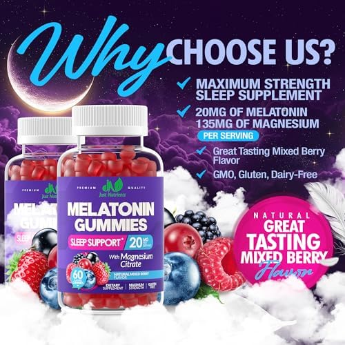 Gomitas de Melatonina 20mg con Citrato de Magnesio - Ayuda para Dormir Máxima Fuerza para Adultos - 10mg de Melatonina por Gummy - Sin Gluten, No - imagen 2