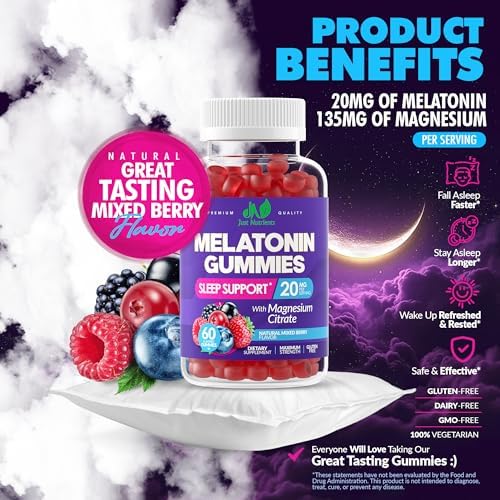 Gomitas de Melatonina 20mg con Citrato de Magnesio - Ayuda para Dormir Máxima Fuerza para Adultos - 10mg de Melatonina por Gummy - Sin Gluten, No - imagen 3
