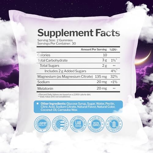 Gomitas de Melatonina 20mg con Citrato de Magnesio - Ayuda para Dormir Máxima Fuerza para Adultos - 10mg de Melatonina por Gummy - Sin Gluten, No - imagen 5