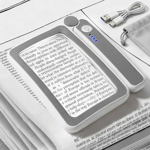 Lupa Recargable con Luz, Lupa Rectangular Grande 5X, 12 LEDs Regulables, Lupa de Mano Plegable para Personas Mayores y Baja Visión - imagen 1