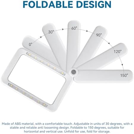 Lupa Recargable con Luz, Lupa Rectangular Grande 5X, 12 LEDs Regulables, Lupa de Mano Plegable para Personas Mayores y Baja Visión - imagen 2