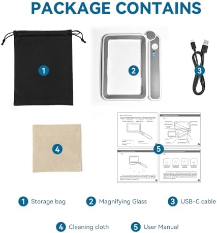 Lupa Recargable con Luz, Lupa Rectangular Grande 5X, 12 LEDs Regulables, Lupa de Mano Plegable para Personas Mayores y Baja Visión - imagen 7