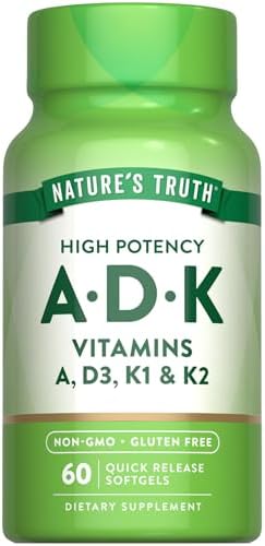 Vitaminas ADK de Nature's Truth | 60 Softgels | Alta Potencia de Vitaminas A, D3, K1 y K2 | Suplemento Sin OGM y Sin Gluten - imagen 1