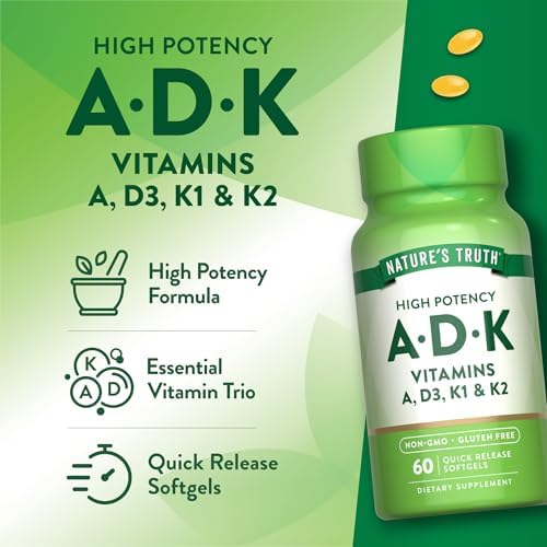 Vitaminas ADK de Nature's Truth | 60 Softgels | Alta Potencia de Vitaminas A, D3, K1 y K2 | Suplemento Sin OGM y Sin Gluten - imagen 3