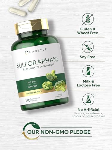 Suplemento de Sulforafano Carlyle | 400 mcg | Extracto de Semilla de Brócoli | 180 Cápsulas | Suplemento Herbal Tradicional | Fórmula Sin OGM y Libre - imagen 5