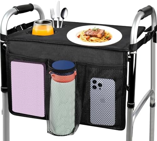 Bandeja Cejiuga para Andador Plegable, Bandeja Premium con Porta Vaso para Personas Mayores, Accesorios para Andadores (Negra) - imagen 1