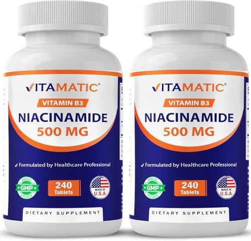 Vitamatic Niacinamida 500 mg 240 Tabletas - Vitamina B3 Sin Enrojecimiento - Apoya la Producción de Energía - Paquete de 2 - imagen 1